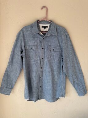 Banana Republic Light Blue Striped Utility Shirt 16-16 1/2. 100% Cotton